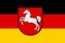 Top view of flag of Lower Saxony . Federal Republic of Germany. no flagpole. Plane design, layout. Flag background