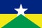 Top view of flag Rondonia, Brazil. Brazilian travel and patriot concept. no flagpole. Plane design, layout. Flag background