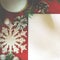 Top view Flat lay Christmas still life from christmas decorations on a red background