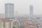 Top view foggy and misty Hanoi urban landscape causes by air pollution