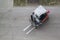 top view of a forklift truck on the street on asphalt