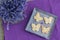 Top View Four biscuits cookies with lavender on an Sheet tray
