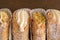 Top view of four delicious cannoli on wooden background