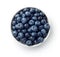 Top view of fresh ripe blueberries in bowl