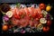 top view of fresh salmon sashimi ready to be eaten
