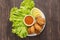 Top view fried chicken wings on wooden background