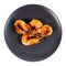 Top view of fried tiger prawns on black plate