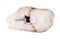 Top view of frozen steak of cod fish isolated