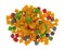 Top view of fruit flavored breakfast cereal on a white background