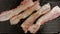 TOP VIEW: Frying many strips of bacon