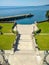 A top view on the garden of Miramare caste at the seaside of Adriatic sea. A beautiful garden with high trees and green grass is