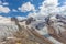 Top view of Gepatschferner crevasses and Vallelunga glacier with big moraines