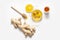 Top view ginger with honey stick. High quality and resolution beautiful photo concept