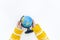 Top view of a girl hand holding a globe in Montessori school