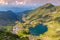 Top view of glacial Lake Balea with Transfagarasan road in most famous place of Romania