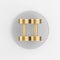 Top view golden dumbbells icon. 3d rendering gray round key button, interface ui ux element