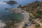 Top view on the Grande Blue Stegna beach Secret beach, Rhodes