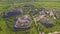 Top view of granite quarry, sand piles and crushing equipment quarry