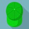 Top view of green baseball cap icon, flat style