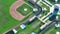 Top view of green baseball field diamond in open air ballpark in rural Florida. American sport infrastructure
