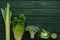 top view of green broccoli, bell pepper and lime on table, healthy