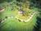 Top view green city park with large Tai Chi circle Ying Yang symbol in Houston