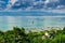 Top view of the green coast and the port of Thonon les Bains.