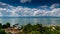 Top view of the green coast and the port of Thonon les Bains.