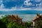 Top view of the green coast and the port of Thonon les Bains.