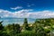 Top view of the green coast and the port of Thonon les Bains.