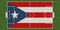 Top view of Green grass soccer field with flag of Puerto Rico. football background. 3d illustration