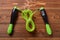 Top view green skipping rope with digital counter