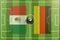 Top view of green soccer field with flags of Mexico and Germany