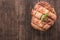 Top view grilled beef steak on a wooden background