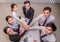 Top view for group of businesspeople putting stacking hands while meeting