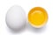 top view of group eggs and one broken egg isolated on white background