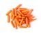 Top view of a group of organic small baby carrots isolated