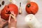 Top view of Halloween decorations, items making pumpkin craft