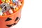 Top view halloween pumpkin pail with candy