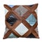 Top view of handmade patchwork leather pillow