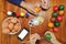 Top view of happy christian family time during prepare eggs for easter day