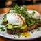 Top view healthy avocado toasts breakfast lunch avocado toast fried eggs