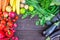 Top View of Healthy Eating Background with Colorful Fresh Organic Vegetables and Herbs, Healthy Food from Garden, Diet or