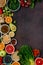 Top view healthy food vegetables fruits superfood seeds cereal b