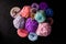 Top view heap of plush and textile yarn balls