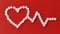 Top view of heart and cardiogram made of white pills over red background. Heart and cardiovascular disease, health and