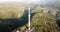 Top view of the high tower Kok Tobe. It offers a panorama of green hills, fields, high mountains and part of Almaty.