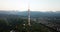 Top view of the high tower Kok Tobe. It offers a panorama of green hills, fields, high mountains and part of Almaty.