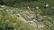 Top view hiker people traveling on background mountain river. Hiking mountain