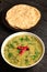 Top view Homemade Dal curry and palak served with chapathi